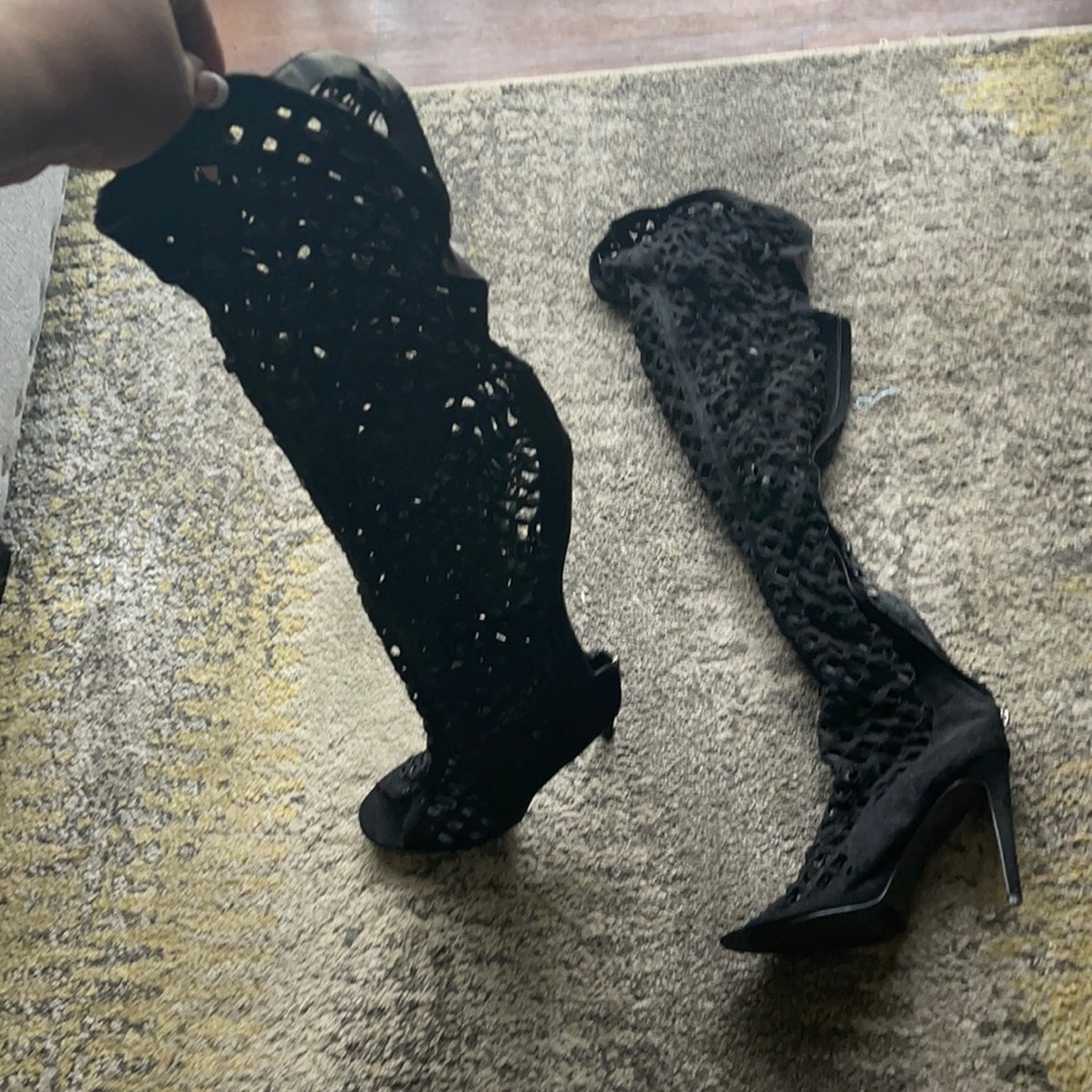 Black with holes thigh boots